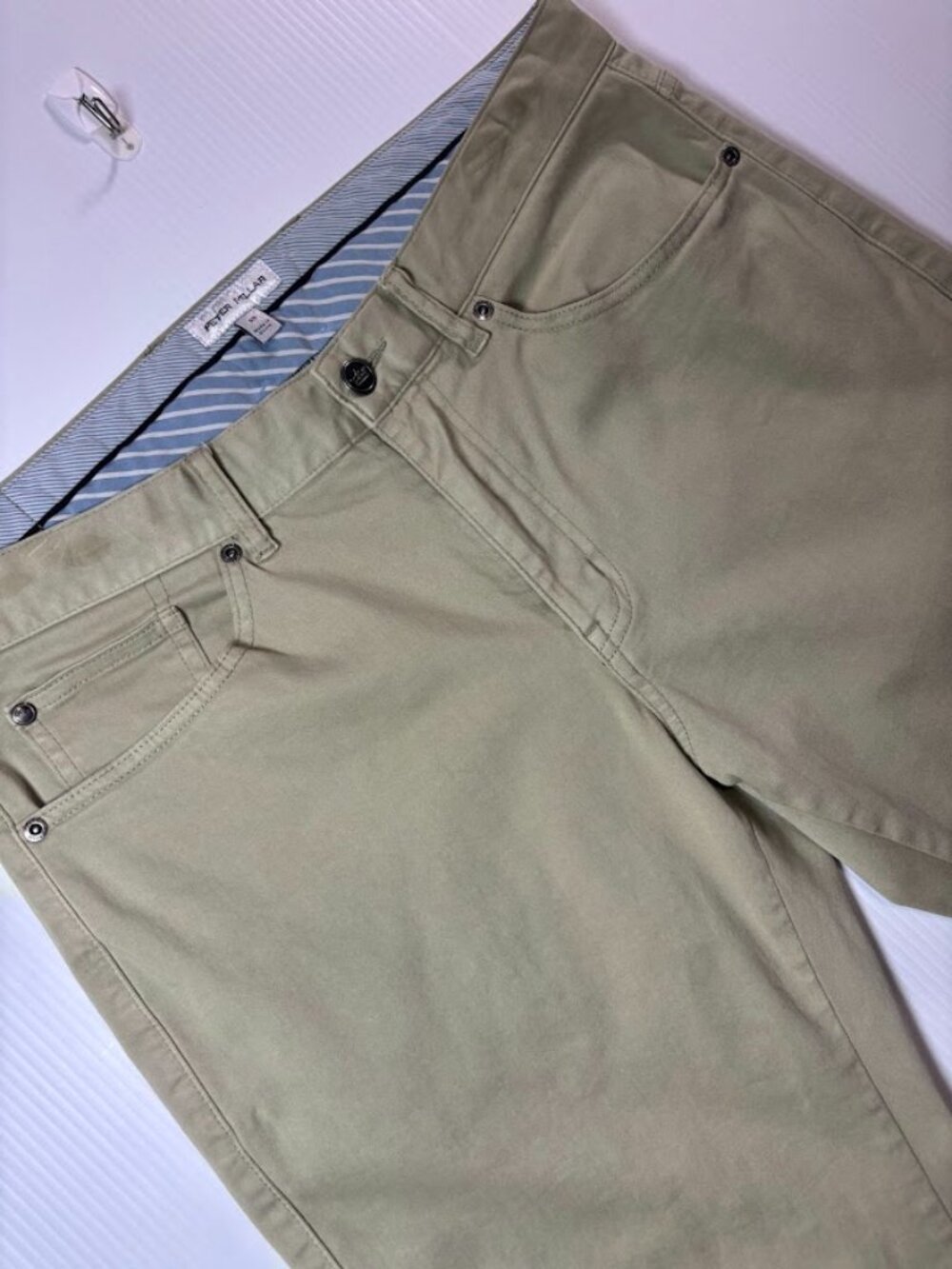 Peter Millar Men's Khaki Flat Front Solid Casual 5 pocket Pants Regular 33 Waist
